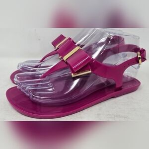 Michael Kors Women’s Kayden PVC Fuchsia Gold Jelly Thong Sandals Size 5 NWOT